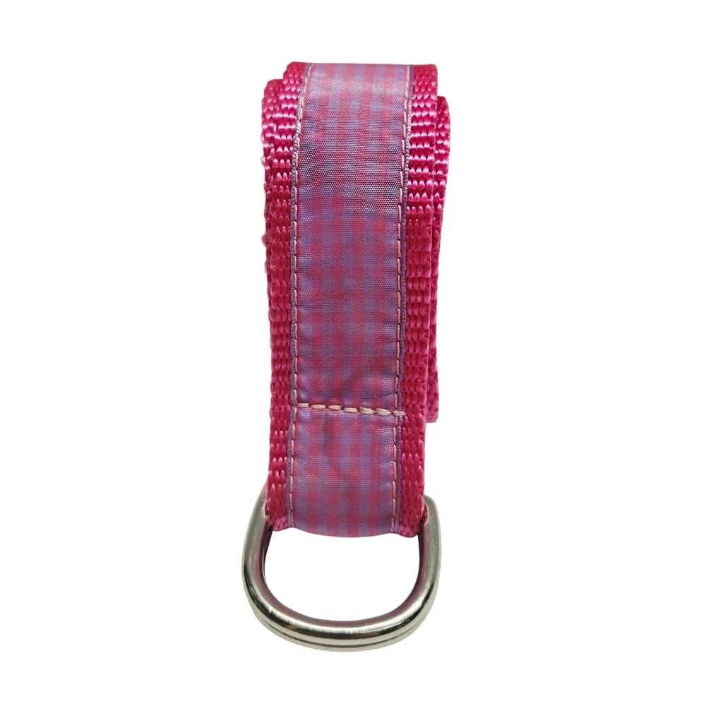 Eliza B D-Ring Web Belt Women Med Pink Purple Gingham Preppy Ribbon Adjustable